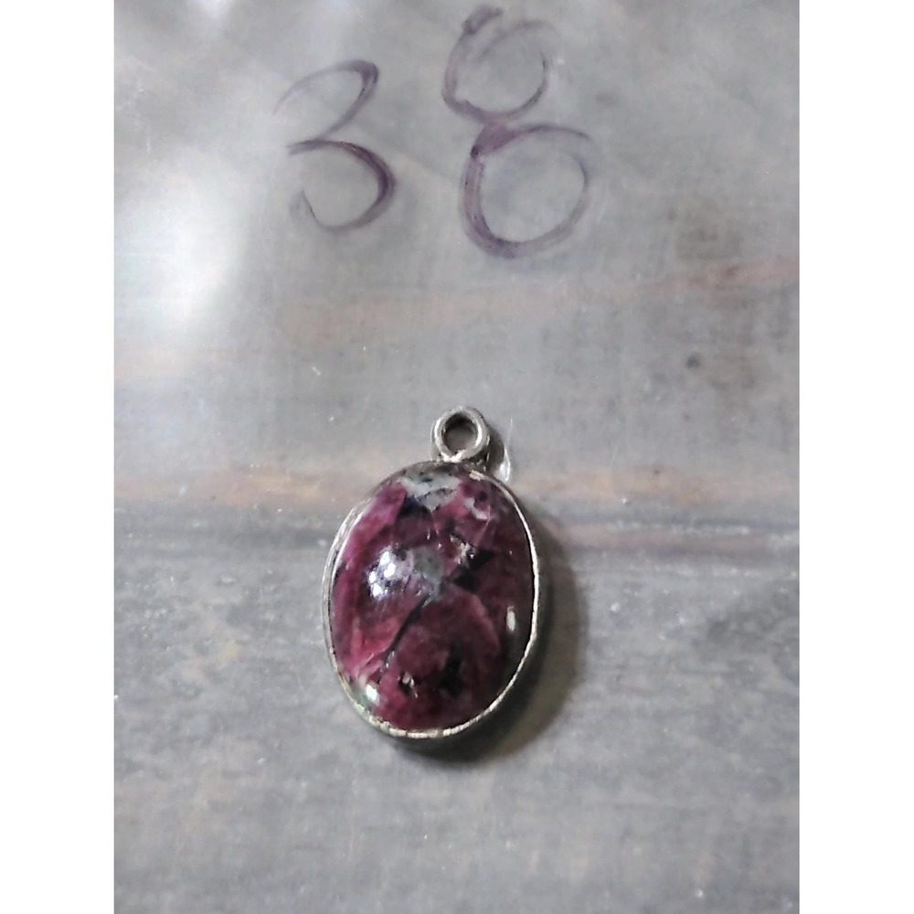 gemstone pendant charm metal Pink Purple Silver 925 open back setting vintage